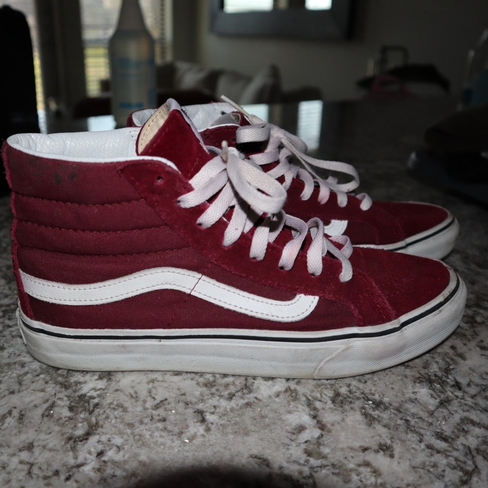 Maroon high top vans